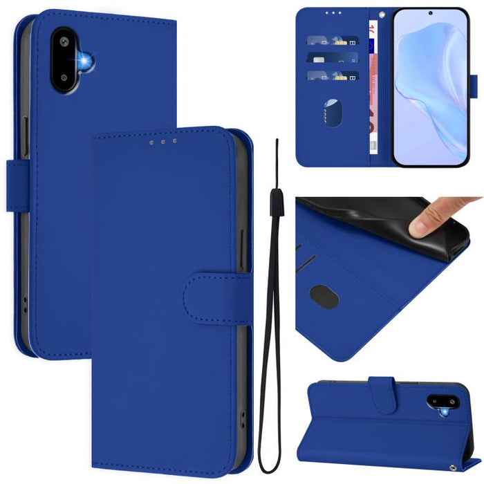 For Samsung Galaxy F06 5G / M06 5G Skin Feel Solid Color Leather Phone Case with Lanyard(Dark Blue)