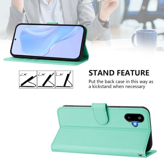 For Samsung Galaxy F06 5G / M06 5G Skin Feel Solid Color Leather Phone Case with Lanyard(Mint Green)