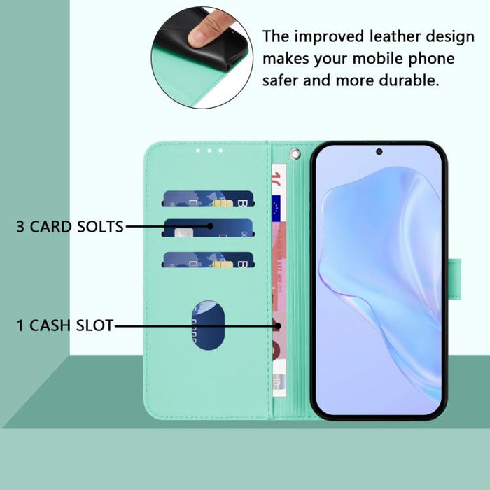 For Samsung Galaxy F06 5G / M06 5G Skin Feel Solid Color Leather Phone Case with Lanyard(Mint Green)