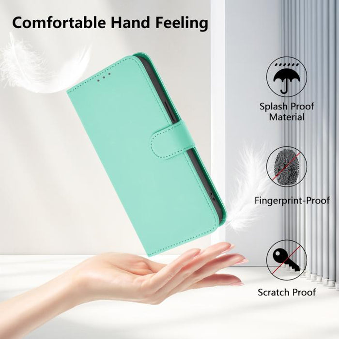 For Samsung Galaxy F06 5G / M06 5G Skin Feel Solid Color Leather Phone Case with Lanyard(Mint Green)