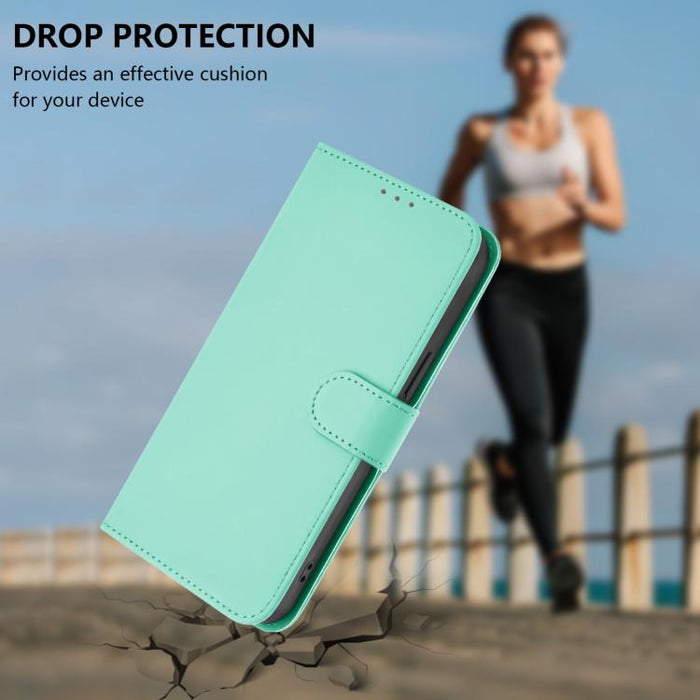 For Samsung Galaxy F06 5G / M06 5G Skin Feel Solid Color Leather Phone Case with Lanyard(Mint Green)