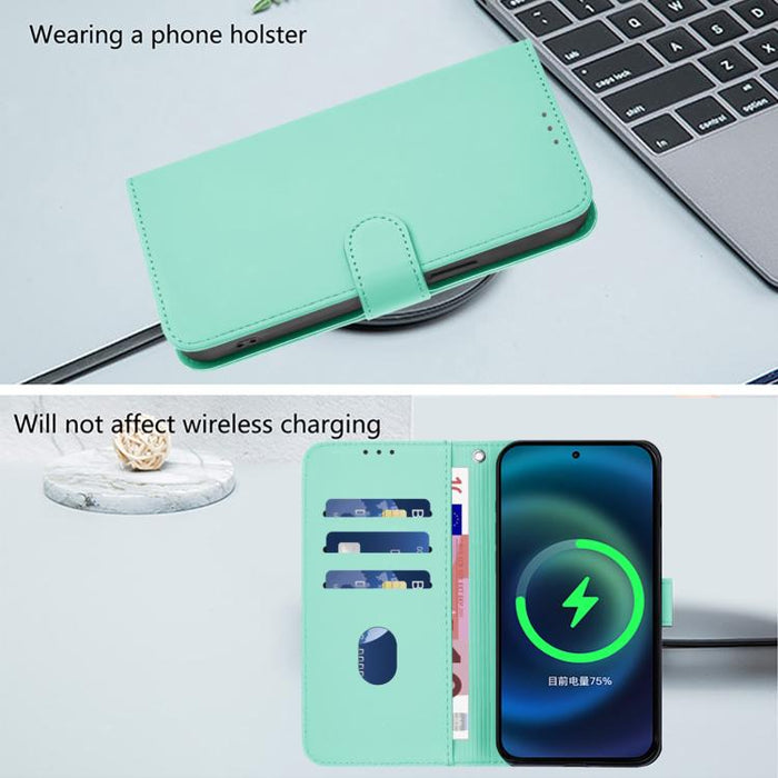 For Samsung Galaxy F06 5G / M06 5G Skin Feel Solid Color Leather Phone Case with Lanyard(Mint Green)