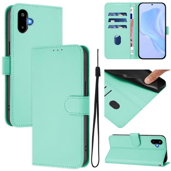 For Samsung Galaxy F06 5G / M06 5G Skin Feel Solid Color Leather Phone Case with Lanyard(Mint Green)