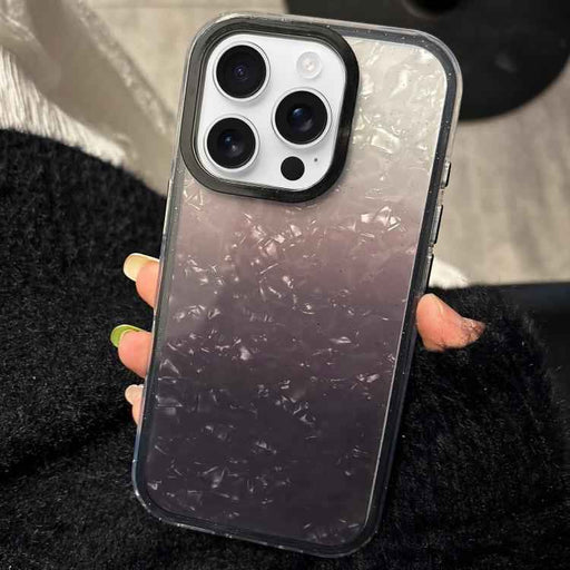 For iPhone 16 Pro Max PC Lens Ring Gradient Shell Texture 3 in 1 Phone Case(Black)