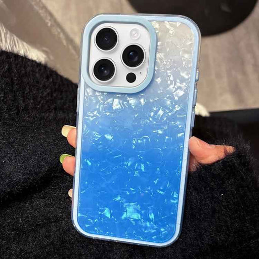 For iPhone 16 Pro Max PC Lens Ring Gradient Shell Texture 3 in 1 Phone Case(Blue)