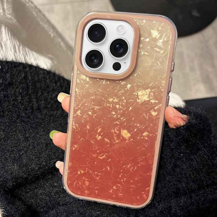 For iPhone 16 Pro Max PC Lens Ring Gradient Shell Texture 3 in 1 Phone Case(Orange)