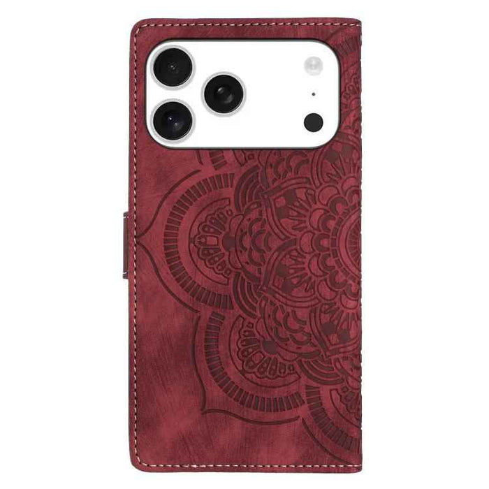 For iPhone 17 Pro Max Mandala Embossed Retro Frosted Leather Phone Case(Red)