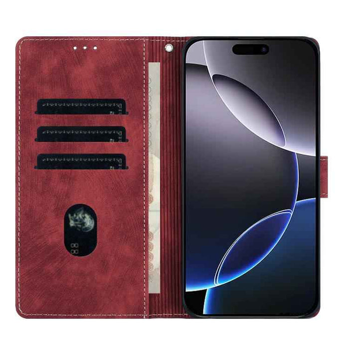 For iPhone 17 Pro Max Mandala Embossed Retro Frosted Leather Phone Case(Red)