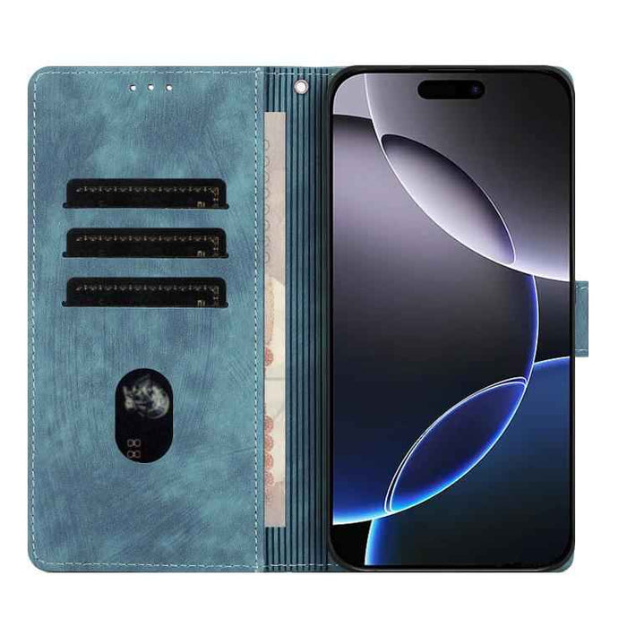 For iPhone 17 Pro Max Mandala Embossed Retro Frosted Leather Phone Case(Blue)