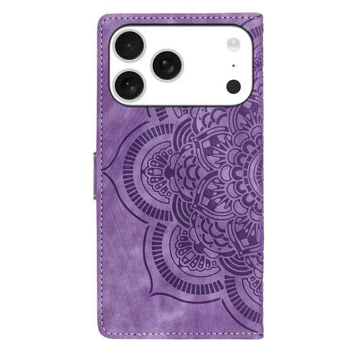 For iPhone 17 Pro Max Mandala Embossed Retro Frosted Leather Phone Case(Purple)