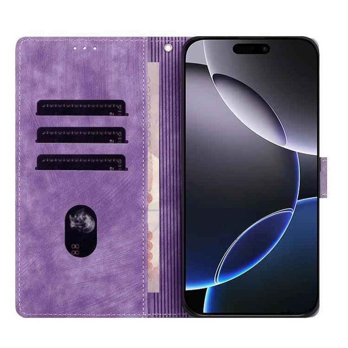 For iPhone 17 Pro Max Mandala Embossed Retro Frosted Leather Phone Case(Purple)