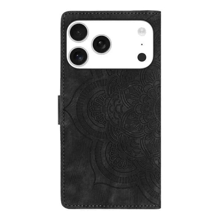For iPhone 17 Pro Max Mandala Embossed Retro Frosted Leather Phone Case(Black)