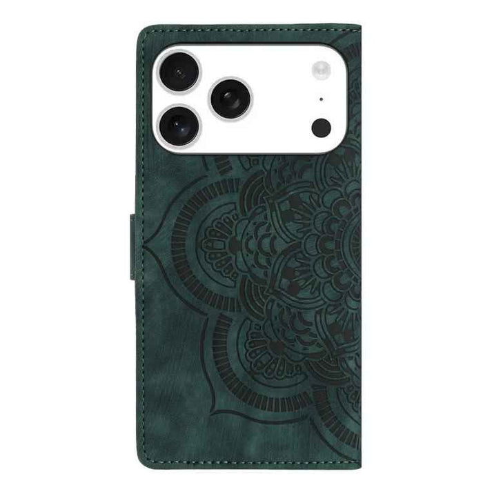 For iPhone 17 Pro Mandala Embossed Retro Frosted Leather Phone Case(Green)