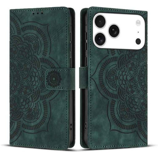 For iPhone 17 Pro Mandala Embossed Retro Frosted Leather Phone Case(Green)