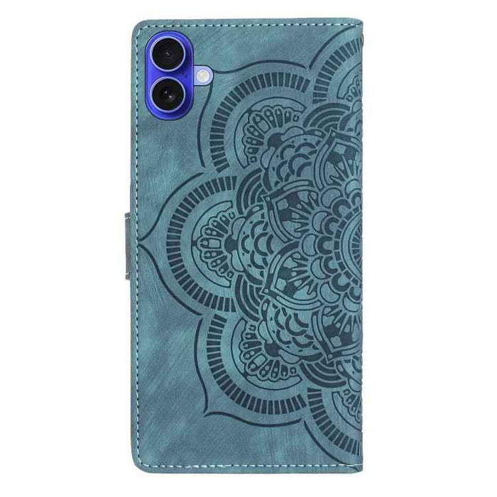 For iPhone 17 Mandala Embossed Retro Frosted Leather Phone Case(Blue)