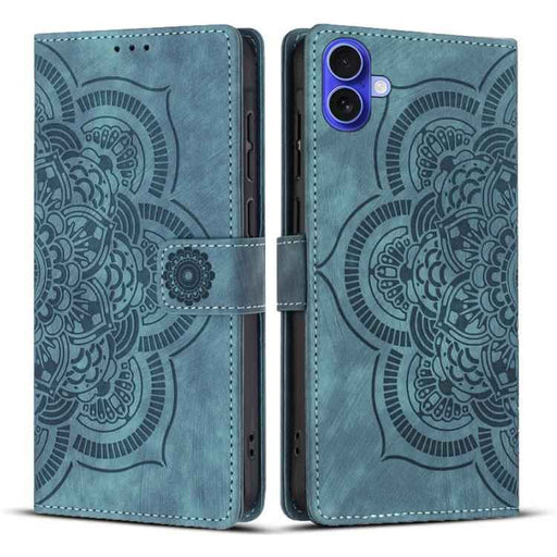 For iPhone 17 Mandala Embossed Retro Frosted Leather Phone Case(Blue)