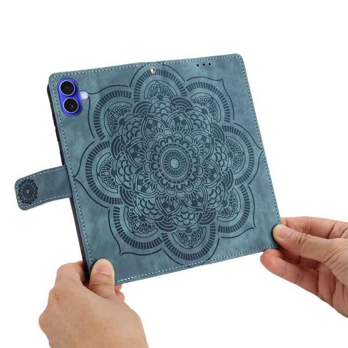 For iPhone 17 Mandala Embossed Retro Frosted Leather Phone Case(Blue)