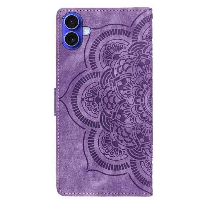 For iPhone 17 Mandala Embossed Retro Frosted Leather Phone Case(Purple)