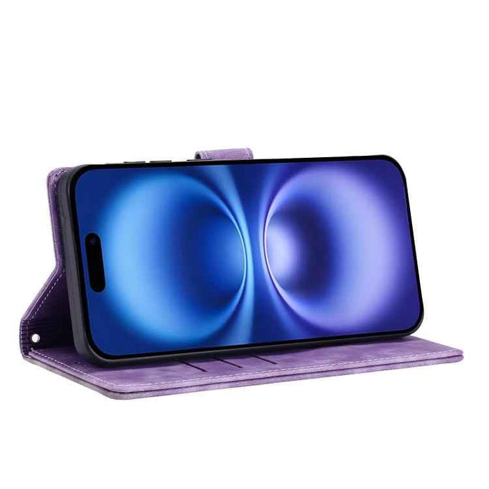 For iPhone 17 Mandala Embossed Retro Frosted Leather Phone Case(Purple)