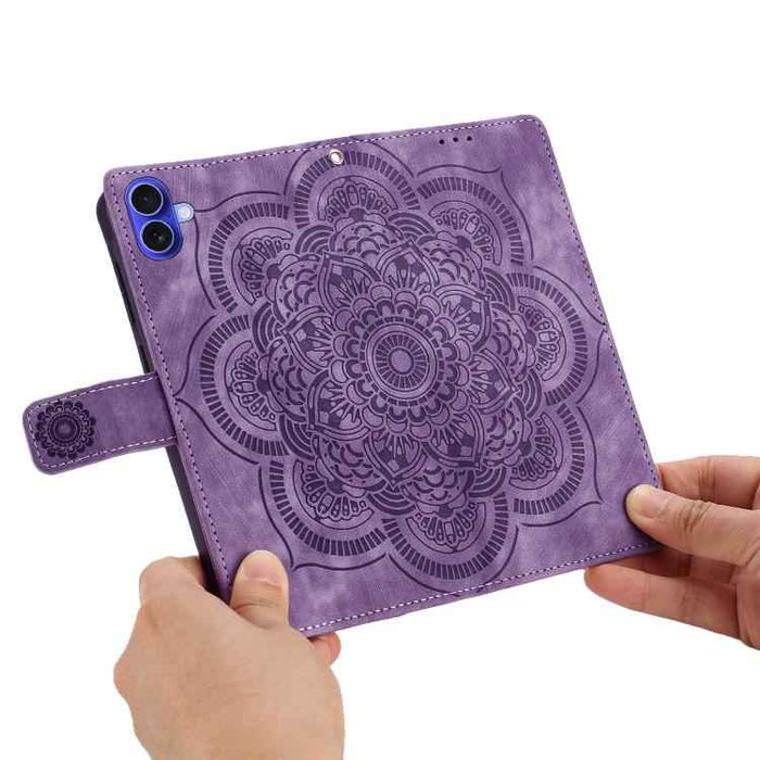 For iPhone 17 Mandala Embossed Retro Frosted Leather Phone Case(Purple)