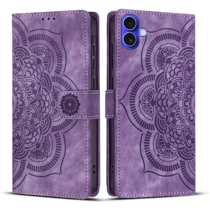 For iPhone 17 Mandala Embossed Retro Frosted Leather Phone Case(Purple)