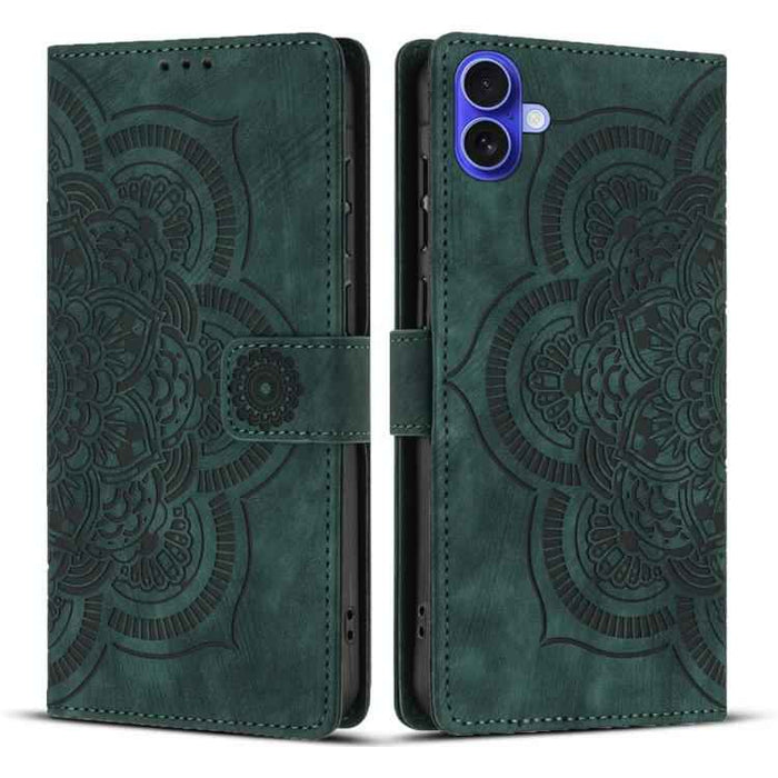For iPhone 17 Mandala Embossed Retro Frosted Leather Phone Case(Green)
