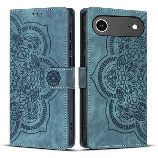 For iPhone 17 Air Mandala Embossed Retro Frosted Leather Phone Case(Blue)