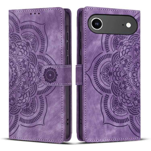 For iPhone 17 Air Mandala Embossed Retro Frosted Leather Phone Case(Purple)