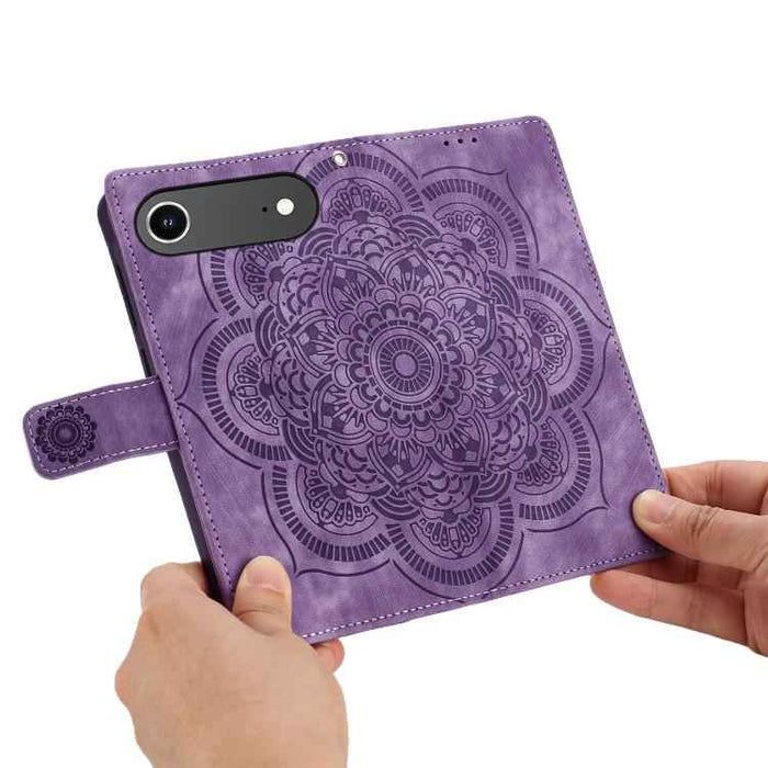 For iPhone 17 Air Mandala Embossed Retro Frosted Leather Phone Case(Purple)