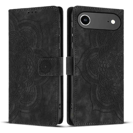 For iPhone 17 Air Mandala Embossed Retro Frosted Leather Phone Case(Black)