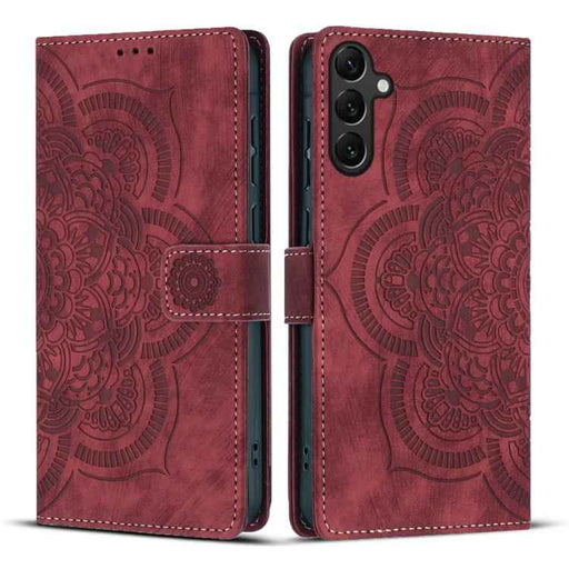For Samsung Galaxy S25 5G Mandala Embossed Retro Frosted Leather Phone Case(Red)