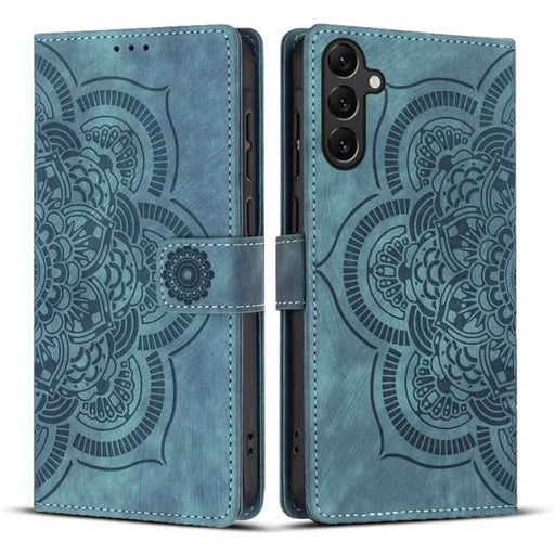 For Samsung Galaxy S25 5G Mandala Embossed Retro Frosted Leather Phone Case(Blue)