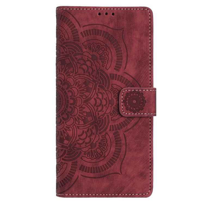 For Samsung Galaxy S25 FE 5G Mandala Embossed Retro Frosted Leather Phone Case(Red)