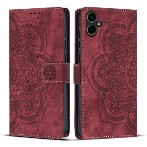 For Samsung Galaxy S25 FE 5G Mandala Embossed Retro Frosted Leather Phone Case(Red)