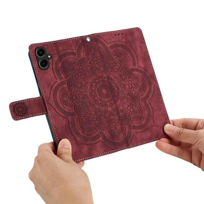 For Samsung Galaxy S25 FE 5G Mandala Embossed Retro Frosted Leather Phone Case(Red)