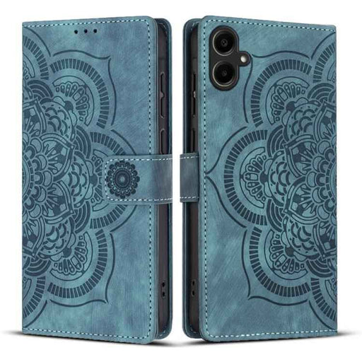 For Samsung Galaxy S25 FE 5G Mandala Embossed Retro Frosted Leather Phone Case(Blue)