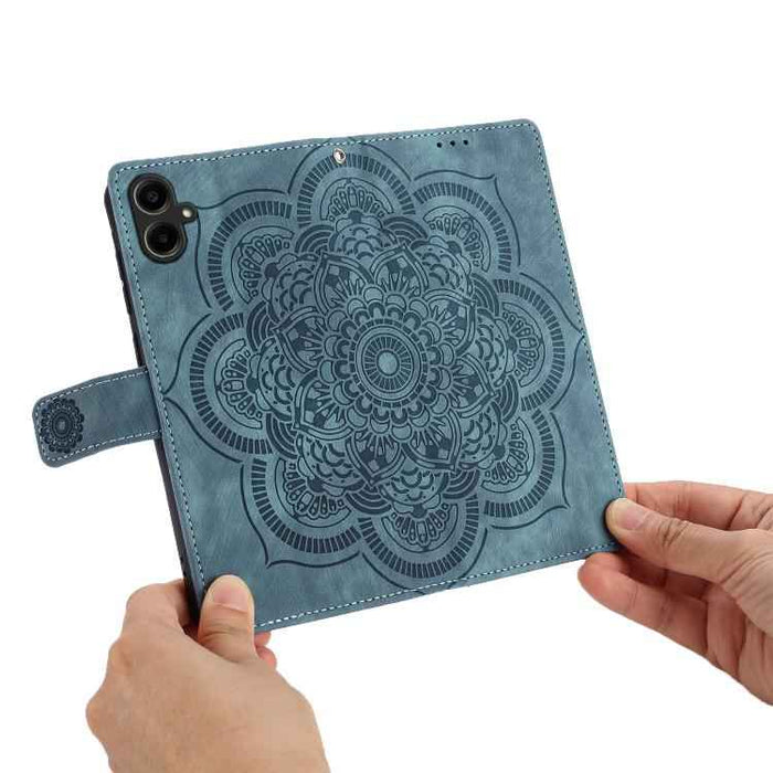 For Samsung Galaxy S25 FE 5G Mandala Embossed Retro Frosted Leather Phone Case(Blue)