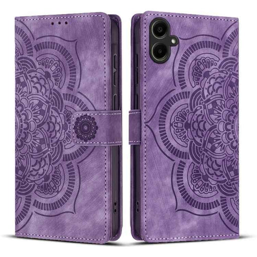 For Samsung Galaxy S25 FE 5G Mandala Embossed Retro Frosted Leather Phone Case(Purple)