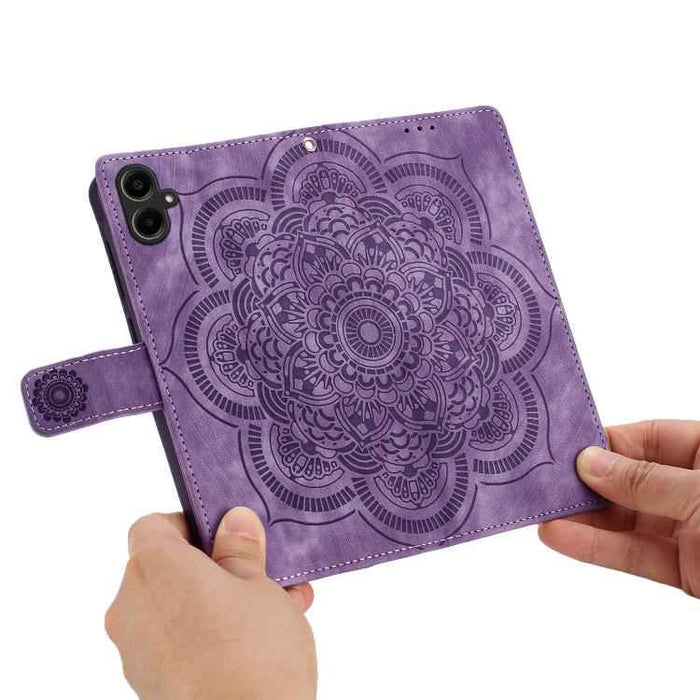 For Samsung Galaxy S25 FE 5G Mandala Embossed Retro Frosted Leather Phone Case(Purple)