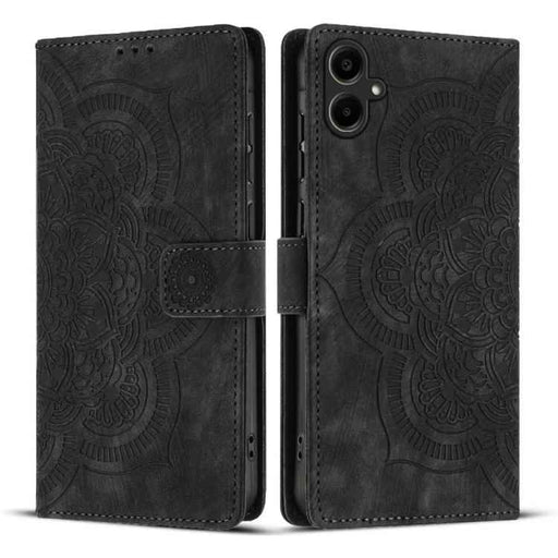 For Samsung Galaxy S25 FE 5G Mandala Embossed Retro Frosted Leather Phone Case(Black)