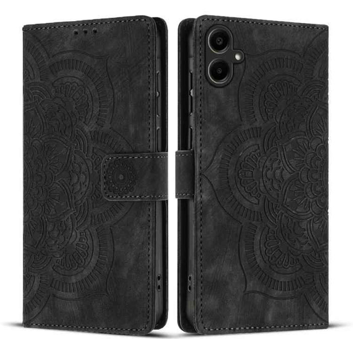 For Samsung Galaxy S25 FE 5G Mandala Embossed Retro Frosted Leather Phone Case(Black)