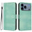 For iPhone 17 Pro Max Line Splicing Buckle Retro Leather Phone Case(Mint Green)