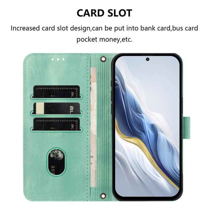 For iPhone 17 Pro Max Line Splicing Buckle Retro Leather Phone Case(Mint Green)