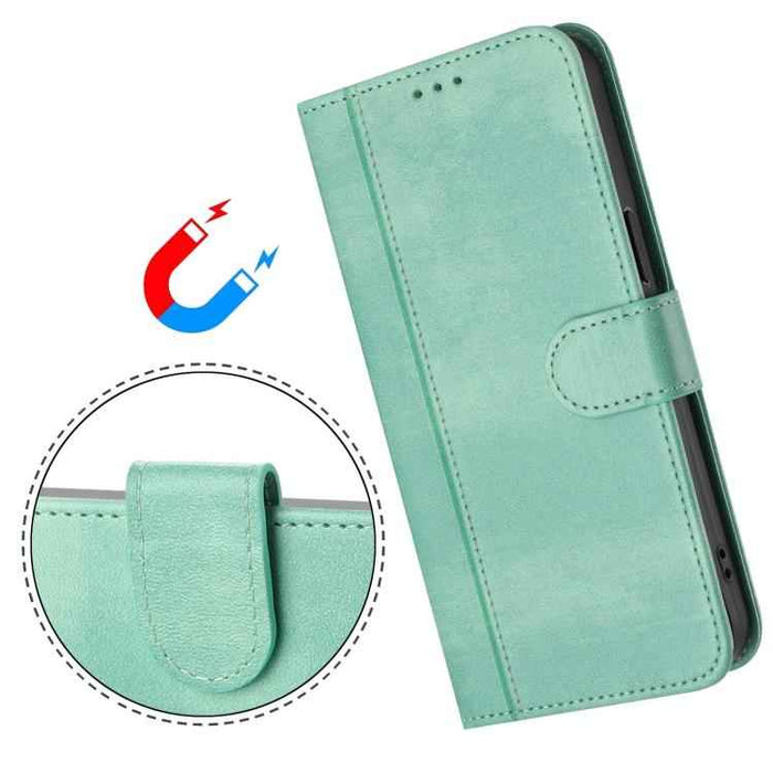 For iPhone 17 Pro Max Line Splicing Buckle Retro Leather Phone Case(Mint Green)