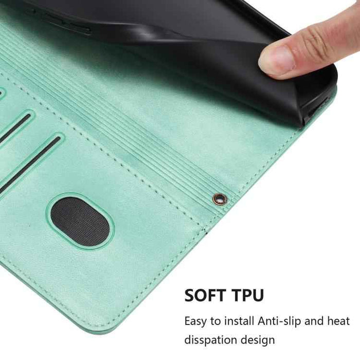 For iPhone 17 Pro Max Line Splicing Buckle Retro Leather Phone Case(Mint Green)