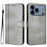 For iPhone 17 Pro Max Line Splicing Buckle Retro Leather Phone Case(Grey)