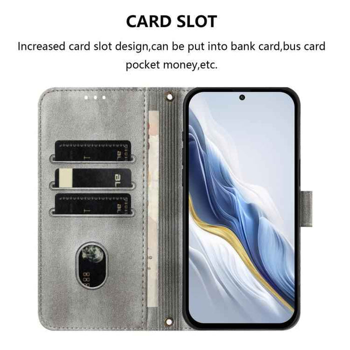 For iPhone 17 Pro Max Line Splicing Buckle Retro Leather Phone Case(Grey)
