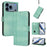 For iPhone 17 Pro Line Splicing Buckle Retro Leather Phone Case(Mint Green)