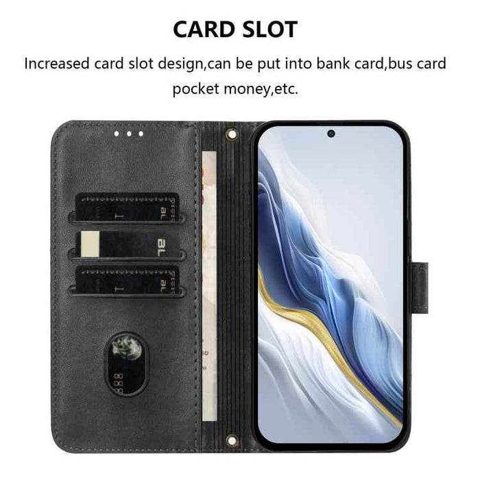 For iPhone 17 Pro Line Splicing Buckle Retro Leather Phone Case(Black)