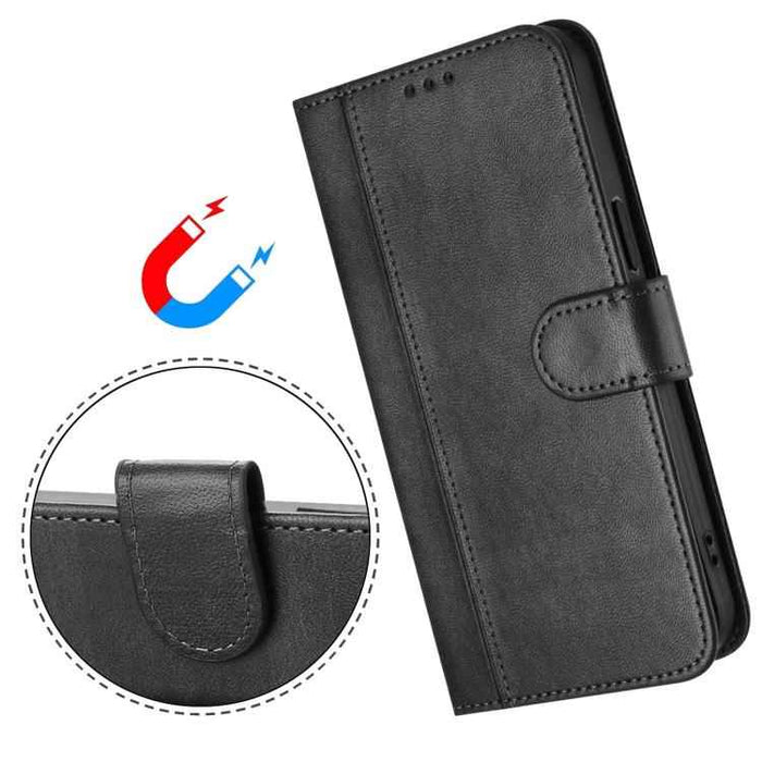 For iPhone 17 Pro Line Splicing Buckle Retro Leather Phone Case(Black)